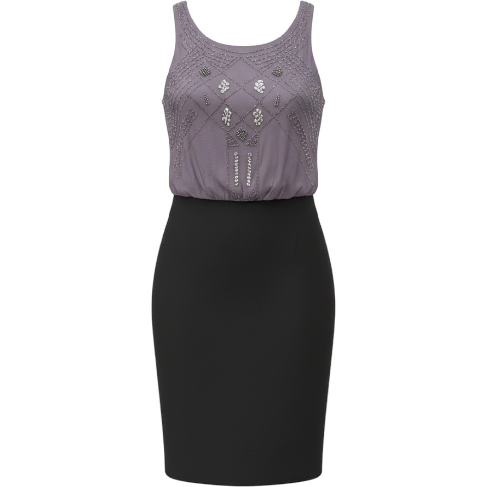 Suzi Chin Gray and Black Sleeveless Sheath Midi Dress